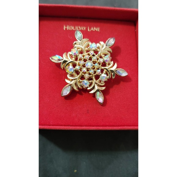 Vtg Macy's Holiday Lane Snowflake Rhinestone Brooch Pin - Picture 3 of 6